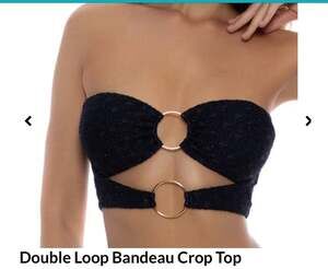 Luli Fama Black Double Loop Bandeau Bikini Top Size SM